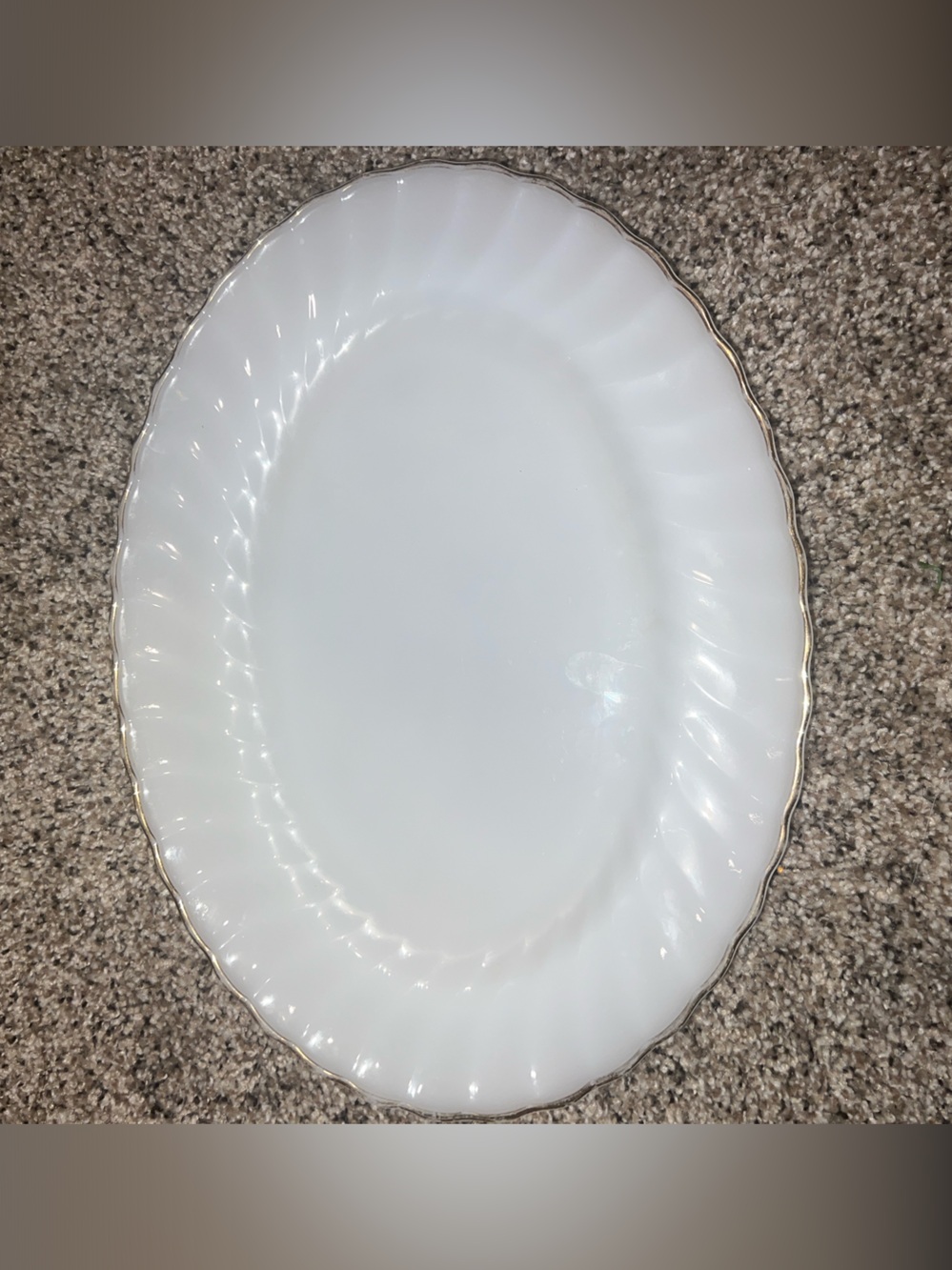 VTG Anchor Hocking Milk Glass Serving Platter with Gold Trim